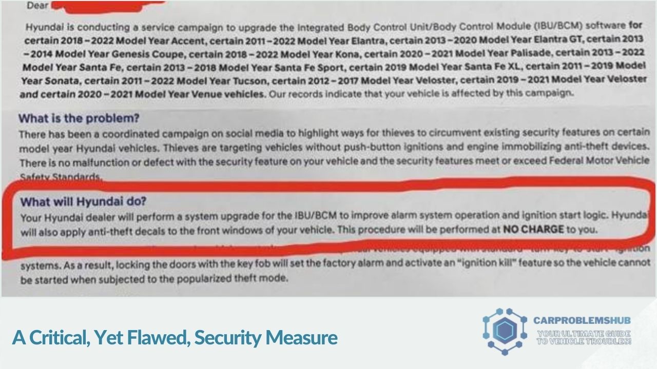 Analysis of the importance and shortcomings of Hyundai's anti-theft software.