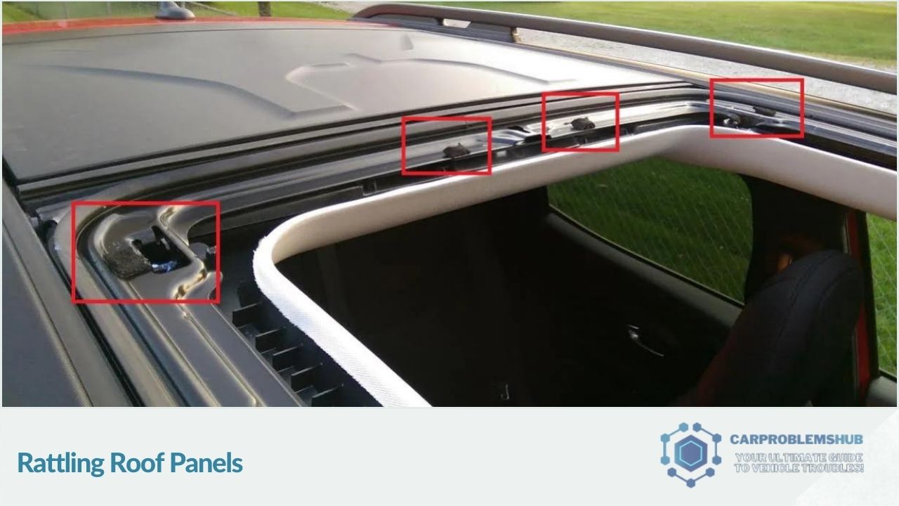 Identification of causes and solutions for rattling noises in My Sky roof panels.